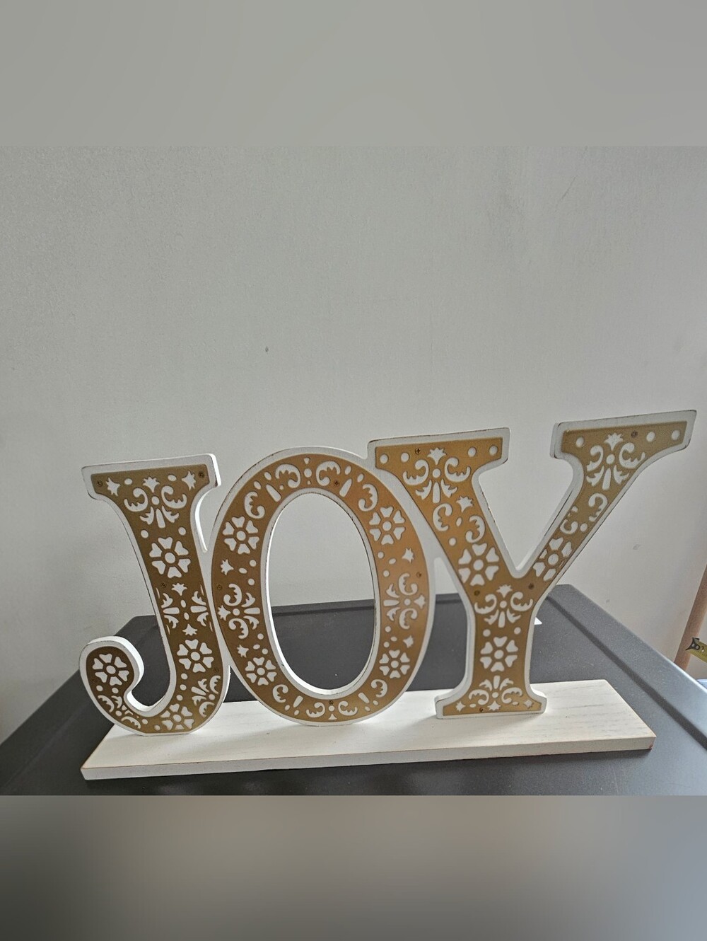 White & Gold “JOY” Wooden Christmas Sign | 18” Wide Holiday Decor